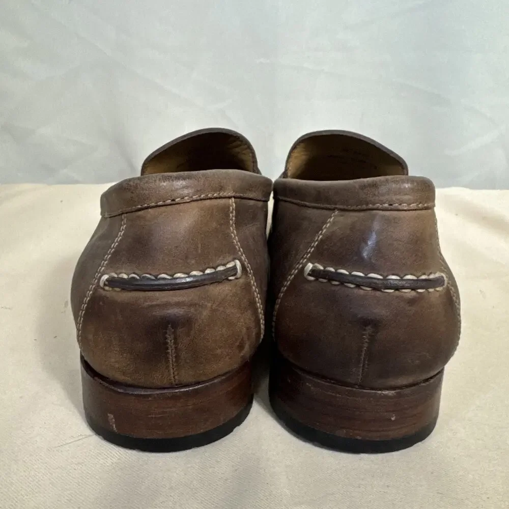 Johnston & Murphy Men 9.5 M Brown Sheepskin Leather Penny Loafers Moc Toe Career